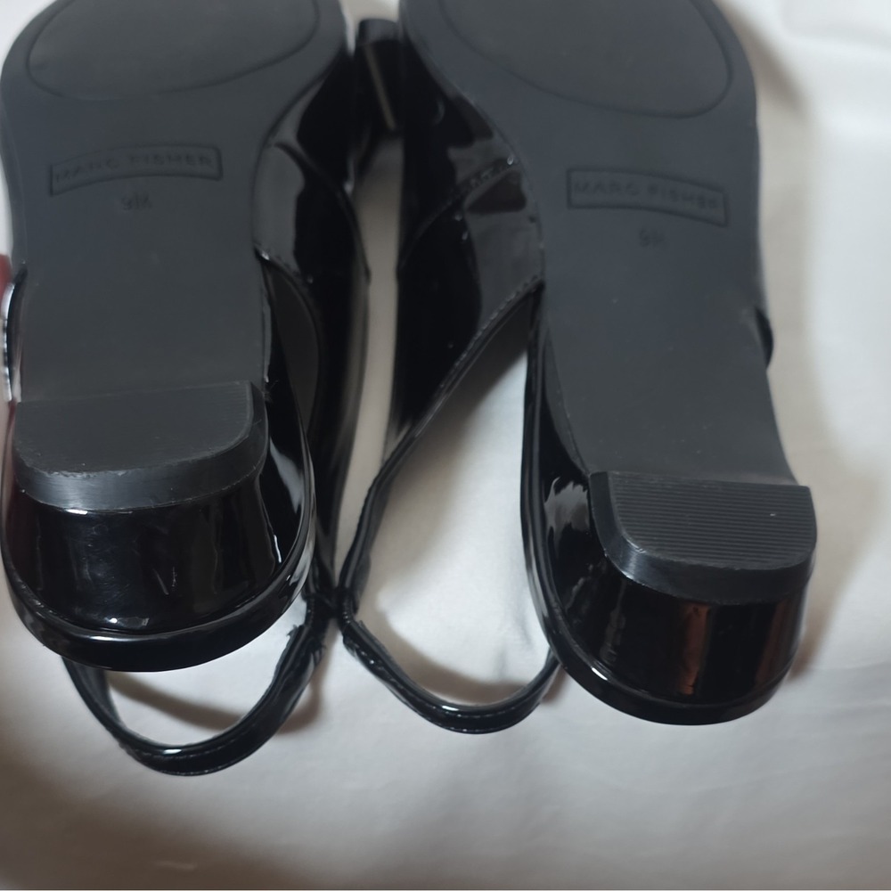 NWOT Marc Fisher Black Patent Leather Bow Pointed Toe Slingback Heels 9M - Picture 12 of 14